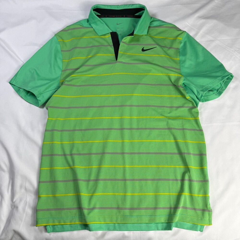 Nike Dri-FIT Tiger Woods Golf Polo Shirt Mens Med Green Striped DR5318-363